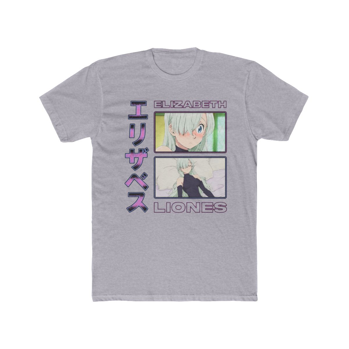 Seven Deadly Sins New Adult T Shirt - Elizabeth Liones Boxed Images along Kanji | The Seven Deadly Sins - alternate angle 3, merchandise